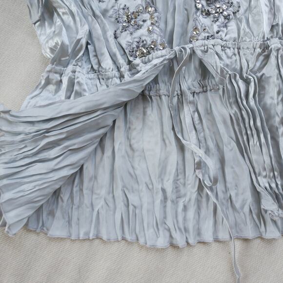 Y2k vintage crinkle top tie front beaded fairy-core M - Picture 5 of 10